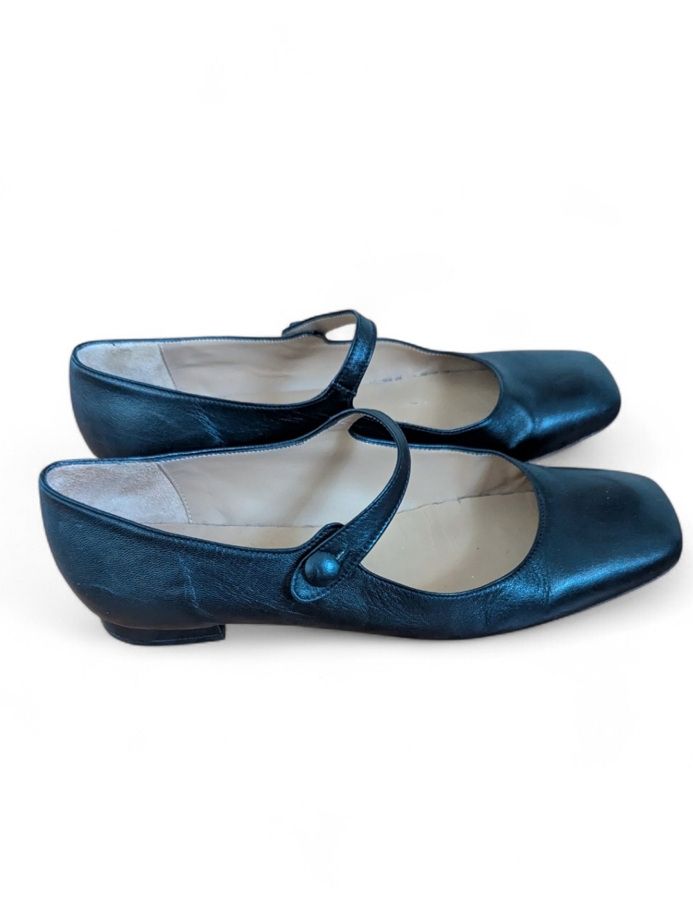 Ann Masburn Leather Square Toe Mary Jane Ballet Flats Made In Italy